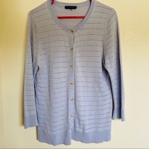 Ann Taylor Silk Blend Light Blue Striped Cardigan